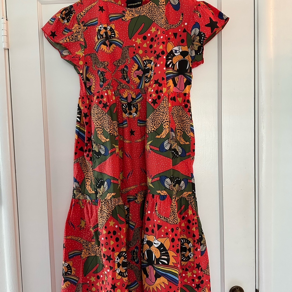 Nooworks Red Green Flutter Sleeve Sundress